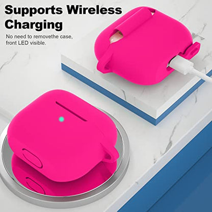 Compatible with AirPods 3 Case, Protective Silicone Cover for AirPods 3rd Generation Case 2021, Wireless Charging - Hot Pink - color: C-Hot Pink