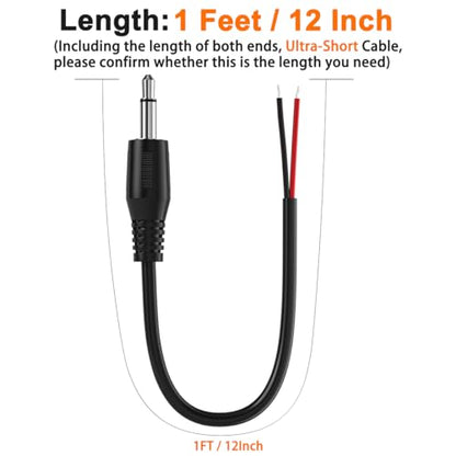 2-Pack 1FT Replacement 3.5mm Male Jack to Bare Wire Open End TS 2 Pole Mono 1/8" 3.5mm Jack Plug Connector AUX Audio Cable for Scanner,Speaker PA horns,morse key, cooling fans, power amp Repair (1ft) - size: 1ft