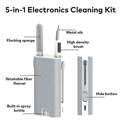 5-in-1 Electronic Cleaner kit- Portable Cleaning kit for Earbuds/Phone/Camera/Watch/Laptop,with Cleaning Pen and Spray Bottle,Multifunctional Cleaning Tool
