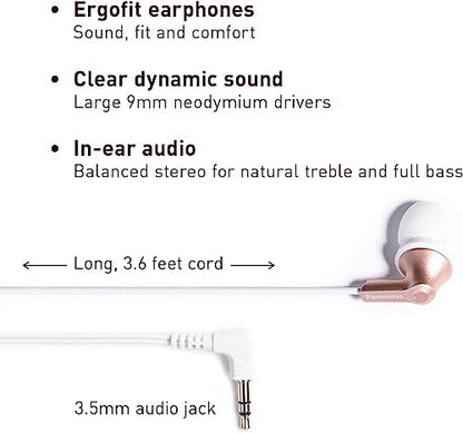 Panasonic ErgoFit Wired Earbuds, In-Ear Headphones with Dynamic Crystal-Clear Sound and Ergonomic Custom-Fit Earpieces (S/M/L), 3.5mm Jack for Phones and Laptops, No Mic - RP-HJE120-N (Rose Gold) - color: Rose Gold, style: No Mic