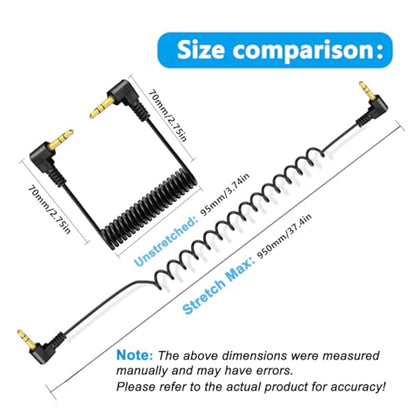Coiled 90 Degree 3.5mm Stereo Audio Cable (1 Meter) | 3Pole Right Angle 1/8" TRS Male to Male Aux Extension Cord for Smartphone,Tablets,MP3,Headphones,DJ,Car,Home Stereo,Camera - style: Dual 90Deg Male