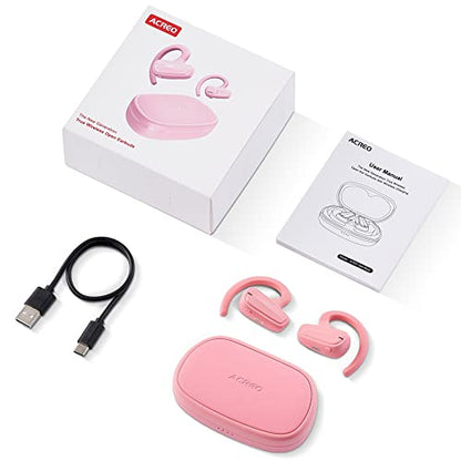 The Next Generation Open Ear Headphones, OpenBuds, True Wireless Earbuds with Earhooks, Bluetooth Workout Headphones, 18 Hours Playtime with Case, IPX7 Waterproof, Pink