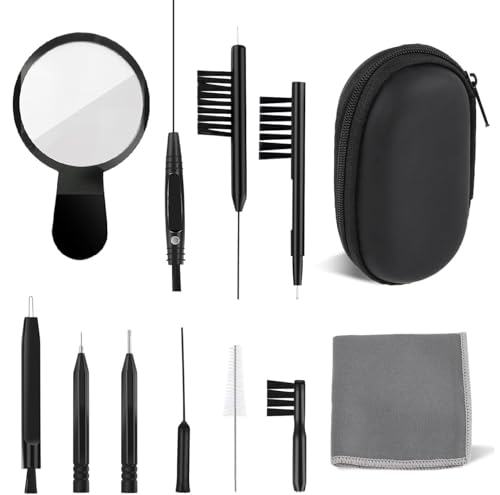 WXJ13 Hearing Aid Cleaning Kit, 13 Pieces, Includes Nylon Brushes, Magnifier, Ventilation Rod, Screwdriver, Case for Headphones, Earplugs, Mobile Phone Charging Holes