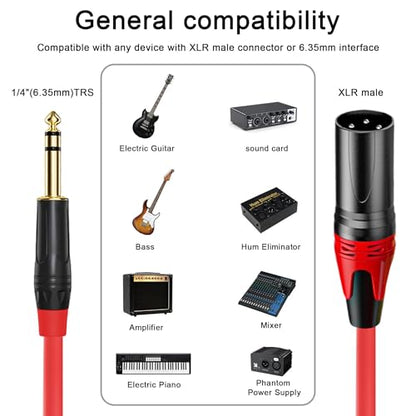 XLR Male to 1/4 (6.35mm) TRS Mono Jack Cable 10FT, 2 Pack, Red and Green, for Dynmic Microphone, Balanced 3 Pin XLR to TRS Plug Mic Cord, Plated Conductors - size: 10FT, style: XLR Male to 1/4"