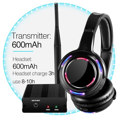 Professional Silent Disco LED Wireless Headphones and RF LED Silent Disco Earphones for iPod MP3 DJ Music Pary Club (2 led Headphone + 1 Transmitter) - color: 2 led headphone + 1 transmitter