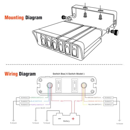 Nilight - 6 Gang Rocker Switch Box SPST Toggle Switch Panel 12V 24V 20A Switch Panel 60Amp Max for Automotive Cars Vehicles Boats RVs Campers SUVs - color: 6 Gang Switch Box