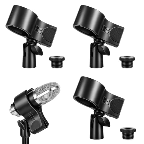 Sliner 3 Pcs Large Black Microphone Clips Adjustable Mic Holder for Microphones with Outer Diameter Range 1.26" from 2.3", with 5/8" Male to 3/8" Female Screw Adapter Mic Clip for Stand Accessories