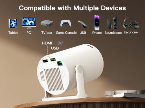 [4K Supported] Mini Projector with WiFi 6 and Bluetooth 5.4, Built in Apps - color: Ivory