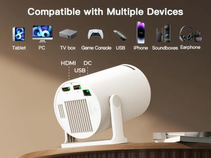 [4K Supported] Mini Projector with WiFi 6 and Bluetooth 5.4, Built in Apps - color: Ivory