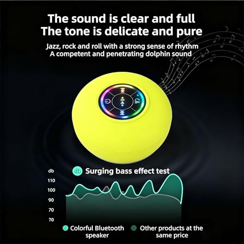 Mini Bluetooth Shower Speaker Yellow, Silicone Suction Cup Portable Speaker with LED Lights, IPX4 Waterproof, Built in Mic, for Bathroom Kitchen Outdoors, Ideal Gifts (Yellow) - color: Yellow