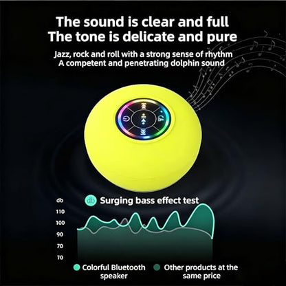 Mini Bluetooth Shower Speaker Yellow, Silicone Suction Cup Portable Speaker with LED Lights, IPX4 Waterproof, Built in Mic, for Bathroom Kitchen Outdoors, Ideal Gifts (Yellow) - color: Yellow
