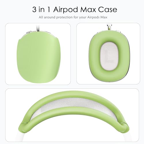3 in 1 Silicone Case Cover Compatible with Apple Airpods Max Headphones(2026/2024/2020), Anti-Scratch Ear Pad Case Cover Ear Cups Cover and Headband Cover Compatible with Apple Airpod Max 2/1 (Green) - color: Green
