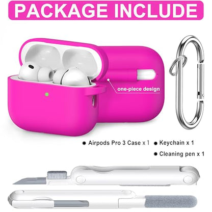 RFUNGUANGO Silicone Protective Case for AirPods Pro 3, Rose Red - color: Pro 3‑SIL‑Rose Red