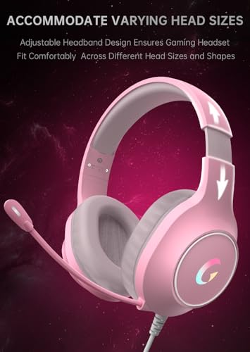 syndesmos CM7002 Gaming Headset for PS5, PS4, PC, Mac, Switch, Xbox Series, Surround Sound RGB Gaming Headphones with Noise Canceling Microphone, 50MM Dynamic Drivers, 3.5MM Audio Jack, Light Pink - color: Light Pink