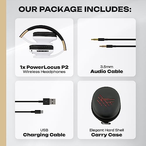 PowerLocus Bluetooth Over-Ear Headphones, Wireless Stereo Foldable Headphones Wireless and Wired Headsets with Built-in Mic, Micro SD/TF, FM for iPhone/Samsung/iPad/PC (Black/White) - color: Black/White