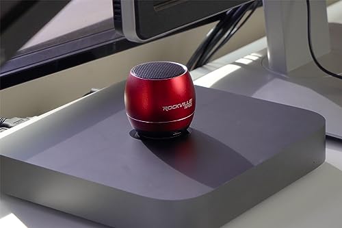 Rockville RPB2-RED 5W Portable Bluetooth Speaker, TWS Wireless Stereo Link, Built-in Mic, SD Slot, Selfie Remote, Aluminum Design | TWS Stereo Link, SD Card Slot, Built-in Mic, Aluminum Body, 5-Hour Rechargeable Battery, 30-Min Charge - color: Red