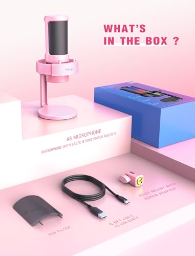 FIFINE A8 Pink Gaming USB Microphone, Condenser Desktop Mic for PC PS4/5 - size: A8P-Desktop