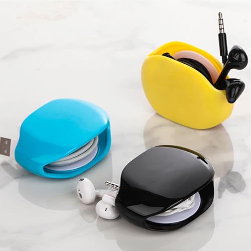 3Pcs Automatic Data Cable Management Box Automatic Retraction Winding Case for Sports Earphone Data Charging Winder - color: Blue