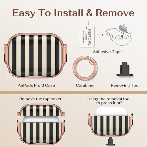 for AirPods Pro 2/1 Case Cover with Lock, Magsafe Compatible,Black Stripes - color: Black White Stripes, size: AirPods Pro 2/1 Case (2019/2022/2023)