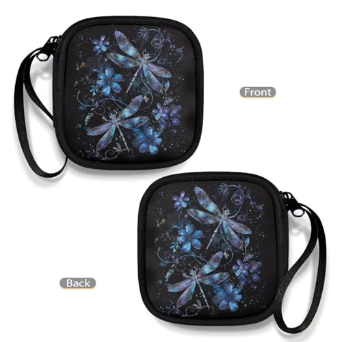 Portable Travel Headset Pouch Lightweight Headphone Storage Bag with A Smooth Zipper Hand Belt for Over-Ear Headphones/Gaming Headsets/Neckband Earbuds (Dragonfly Flower) - color: Dragonfly and Flower