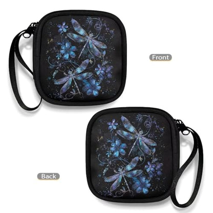 Portable Travel Headset Pouch Lightweight Headphone Storage Bag with A Smooth Zipper Hand Belt for Over-Ear Headphones/Gaming Headsets/Neckband Earbuds (Dragonfly Flower) - color: Dragonfly and Flower