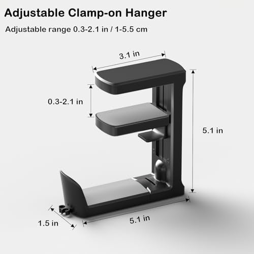 Headphone Hook - Adjustable Clamp-on Headphone Holder (Black_2 Pack) | Under Desk Gaming Headset Holder Mount Hook with Rotating Clamp - color: Black_2 Pack