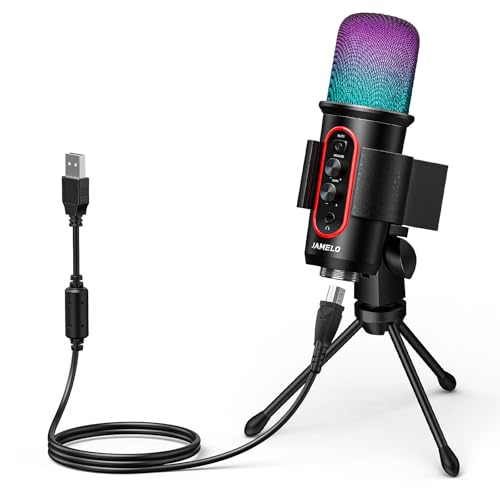 Gaming Microphone, USB Computer Condenser Mic for PC/Laptop/Phone/PS4/5, RGB, Headphone Output, Volume Control,Plug and Play, Mute Button, for Streaming, Podcast, Studio Recording - size: Round Microphone