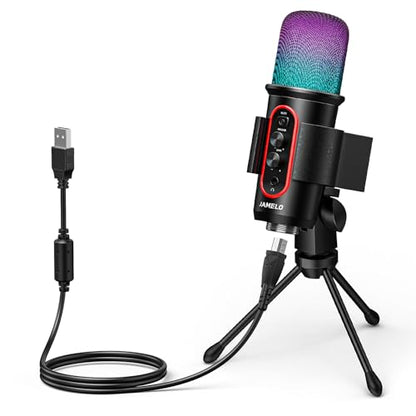 Gaming Microphone, USB Computer Condenser Mic for PC/Laptop/Phone/PS4/5, RGB, Headphone Output, Volume Control,Plug and Play, Mute Button, for Streaming, Podcast, Studio Recording - size: Round Microphone
