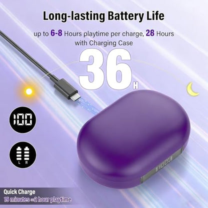 Open Ear Headphones, NEW Over Ear Earbuds with 4 ENC Noise-Canceling Mic | Ultra-Comfort Bone Conduction Earbuds, BT5.4, HD Stereo, IPX7 Waterproof, Ergonomic Earhooks,36H Sports Ear Buds for Running - color: deep purple