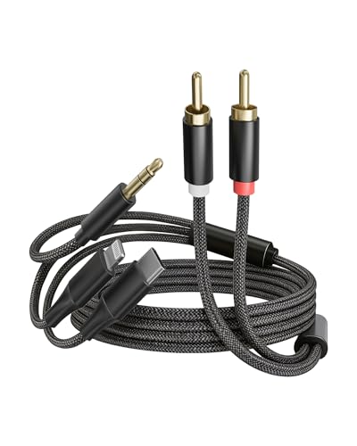 3-in-1 RCA Audio Cable Lightning USB C 3.5mm to 2 RCA | Compatible with iPhone Android Home Theater Car Stereo Speaker Amplifier 3.9FT RCA Cable for Audio Connection