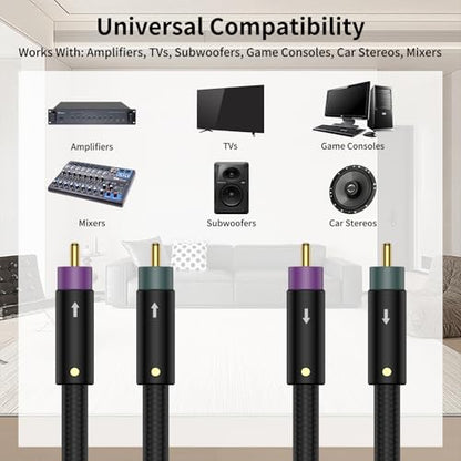 Tertullus RCA Audio Cables OFC Silver Plated Stereo Audio Interconnect Cable with Silver Plated Shielded Braid RCA Male to Male (3.28ft/1M, Black)