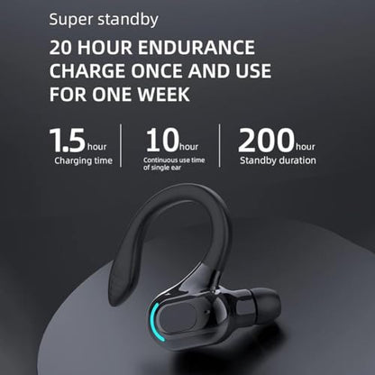 Wireless Headset Business Headphones,Waterproof Hanging Single Ear Earbuds,Mono Wireless Headset Noise Cancelling Sports Wireless Earpiece with Mic for Smart Phones (Black) - color: Black