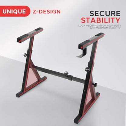 Heavy Duty Folding Keyboard Stand - Sturdy Reinforced Z Design W/ Adjustable Width & Height, Foam Padded Arms, Digital Piano Stand, Fits 54-88 Key Electric Pianos, For Travel & Storage - Pyle PKST38 - style: Foldable keyboard Stand