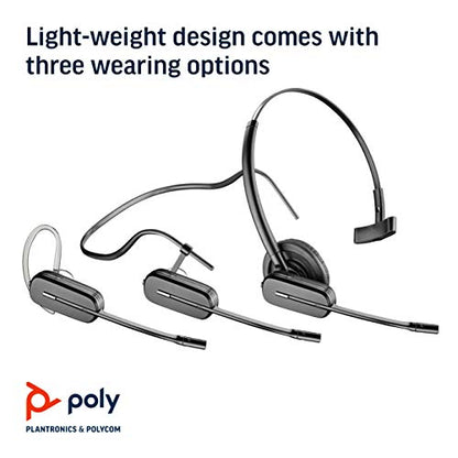 Plantronics - CS540 Wireless DECT Headset (Poly) - Single Ear (Mono) Convertible (3 Wearing Styles) - Connects to Desk Phone - Noise Canceling Microphone | Three wearing styles, Desk-phone connection, Noise-canceling microphone