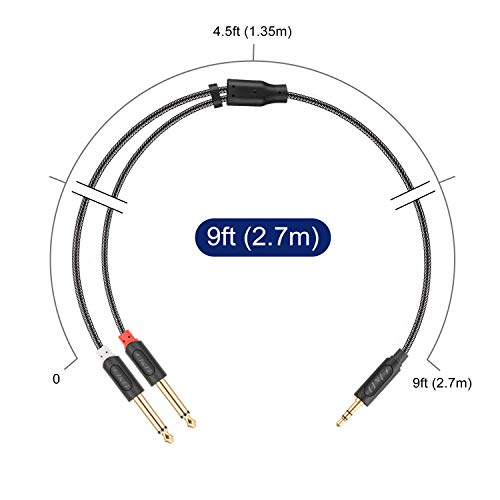 J&D 3.5mm TRS to Dual 6.35mm TS Breakout Cable, Gold Plated Audiowave Series 1/8 to Dual 1/4 Stereo Cable Splitter with Nylon Braid Compatible with PC, Computer Sound Card, Mixer, Speaker, 9 Feet - size: 9 Feet