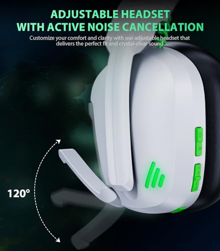 Vakedy PS5, PS4, PC, 스위치, 2.4GHz USB 및 BT 5.4용 무선 게이밍 헤드셋 | 노이즈 캔슬링 마이크, 무손실 오디오-50H 배트, PS4, 맥 및 모바일과 함께 작동, 포트나이트 및 콜 오브 듀티에 이상적, 화이트 - color: 화이트/블랙.