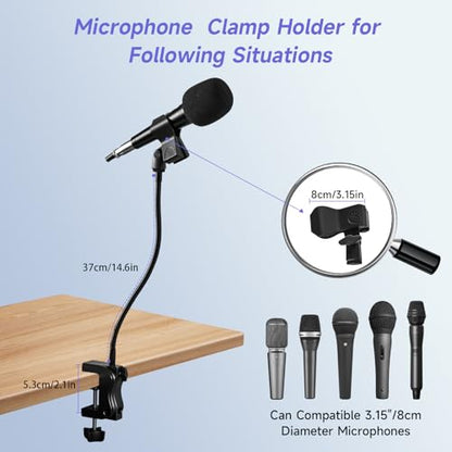 Gooseneck Microphone Stand, Flexible Adjustable Mic Arm with Desk Clamp, 360° Rotatable Desk Mount Mic Holder with Cable Ties & 3/8'' to 5/8'' Adapter for Podcast, Streaming, Gaming
