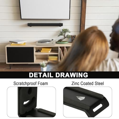 Soundbar Wall Mount for JBL/Bose/Samsung/Vizio/Sony Sound bar | Under TV Bracket with Hook and Loop Straps Metal Sound Bar Shelf for Home RV Boat