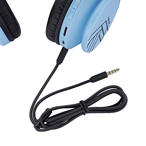 PowerLocus Bluetooth Headphones for Kids, Wireless Foldable Headphones Over Ear, Headphone with Microphone, 85DB Volume Limit, Wireless and Wired Headset with Micro SD, FM for Cellphones, Tablets, PC - color: Blue