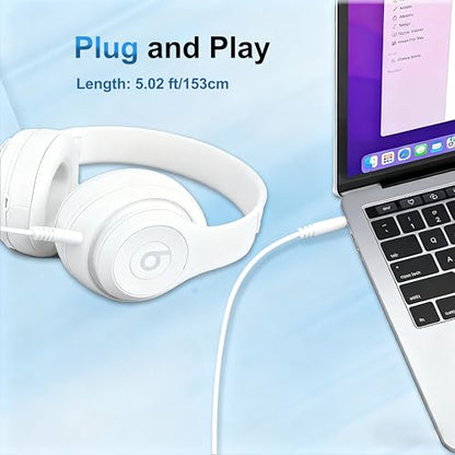 Beats Headphone Replacement Audio Cable Cord Aux 3.5mm to 3.5mm Wire-No Mic - color: White