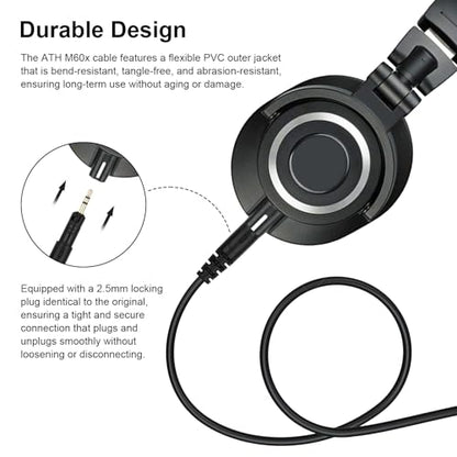 Zosvoses ATH M50x Replacement Cable Compatible with Audio Technica ATH-M50x, ATH-M40x, ATH-M60x, ATH-M70x Headphones, 5-10ft
