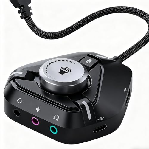 USB Sound Card, Compact Design, 6.7x6x2cm, Type-C External Soundboard, Jack USB Headset Adapter, Easy to Use, for Volume Control Microphone Speaker Studio