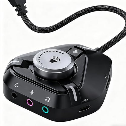 USB Sound Card, Compact Design, 6.7x6x2cm, Type-C External Soundboard, Jack USB Headset Adapter, Easy to Use, for Volume Control Microphone Speaker Studio