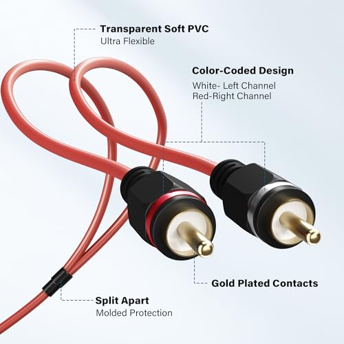 2 to 4 Channel Male RCA Car Audio Cable 25 Ft, Bi-Directional Y Splitter RCA Adapter Interconnect Cord, OFC Shielded Gold-Plated for Hi-Fi Systems, Home Theater, Car Stereo, Amplifiers, Speakers-Brown - size: 25FT