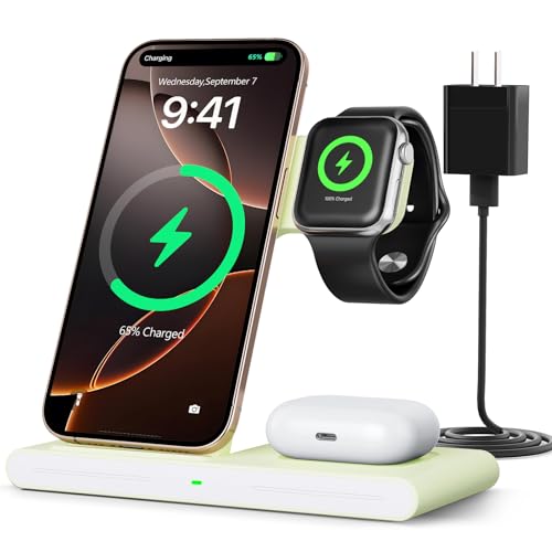2026 Wireless Charger for Apple and Android Charging Station,3 in 1 Fast Max Charging for iPhone 16 15 14 13 12 Pro Max Plus, Apple Watch Series & Air pods 4 3 2 Pro, Android Samsung Galaxy Series - color: Cyan