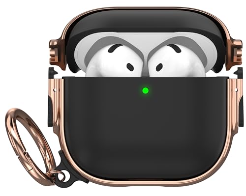for AirPods 4 Case with Safety Lock, Magsafe Compatible, Black/Rose Gold | Double Secure Lock,Drop Protection,Two-Piece Design,with Gold Keychain, Anti Lost, Dustproof, Cute AirPod 4 Case - color: Black + Rose Gold, size: AirPods 4 Case