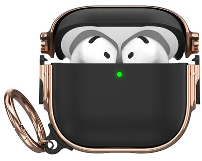 for AirPods 4 Case with Safety Lock, Magsafe Compatible, Black/Rose Gold | Double Secure Lock,Drop Protection,Two-Piece Design,with Gold Keychain, Anti Lost, Dustproof, Cute AirPod 4 Case - color: Black + Rose Gold, size: AirPods 4 Case