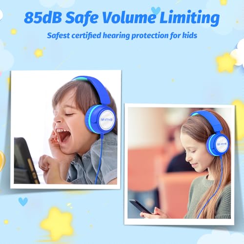IMYB V1 Kids Headphones, Wired Stereo Foldable Tangle-Free 3.5mm Adjustable On-Ear Headphones for Kids for School/Toddlers/Childrens/Teens/Boys/Girls/Ipad/Tablet/Kindle/Phones/Travel/Plane (Blue-RV) - color: Blue-RV