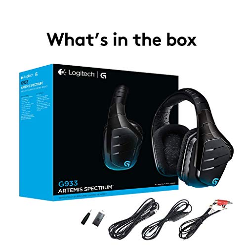 Logitech G933 Artemis Spectrum – Wireless RGB 7.1 Dolby and DTS Headphone Surround Sound Gaming Headset – PC, PS4, Xbox One, Switch, and Mobile Compatible – Advanced Audio Drivers – Black