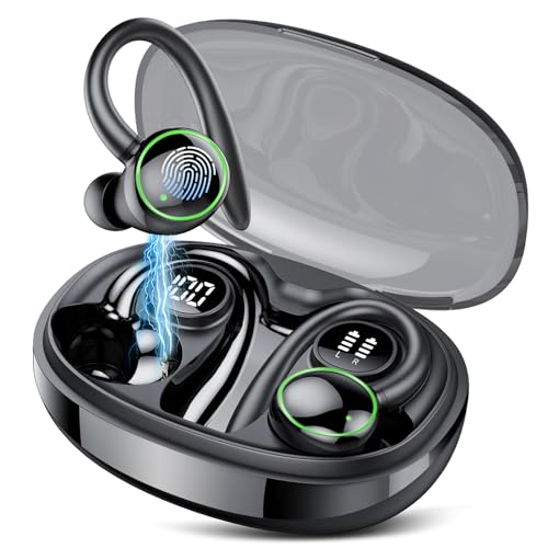 Wireless Earbuds, Bluetooth 5.4 Headphones Sport Over Ear Buds With ENC Mic | ENC Noise Cancelling Mic, 48H, Wireless Earphone With Earhooks, Stereo Deep Bass, IP7 Waterproof for Workout Running, Black